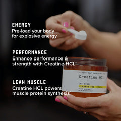 BEYOND RAW Creatine HCl powder with ingredients label signals quality and purity
