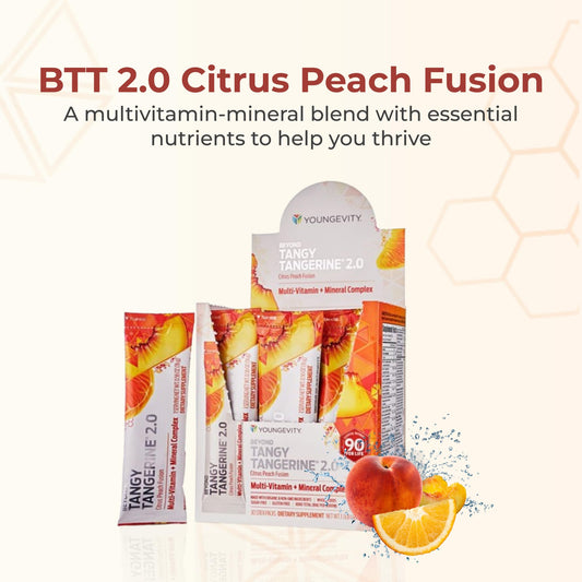 Individual packet with glass of water showing citrus peach flavor
