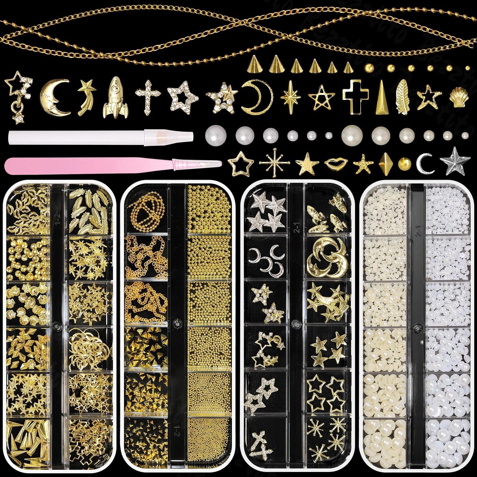 Bezztito 4 box gold caviar beads for luxe nail art textures