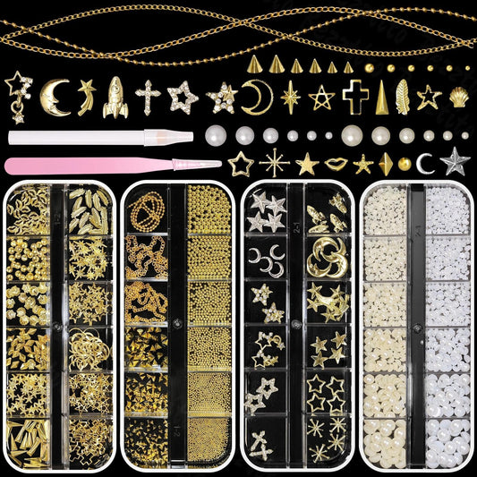 Bezztito 4 box gold caviar beads for luxe nail art textures