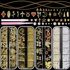 Bezztito four-box gold nail charms kit for versatile DIY manicures.