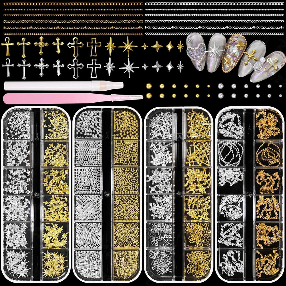 Bezztito gold and silver caviar nail beads for luxe DIY nails