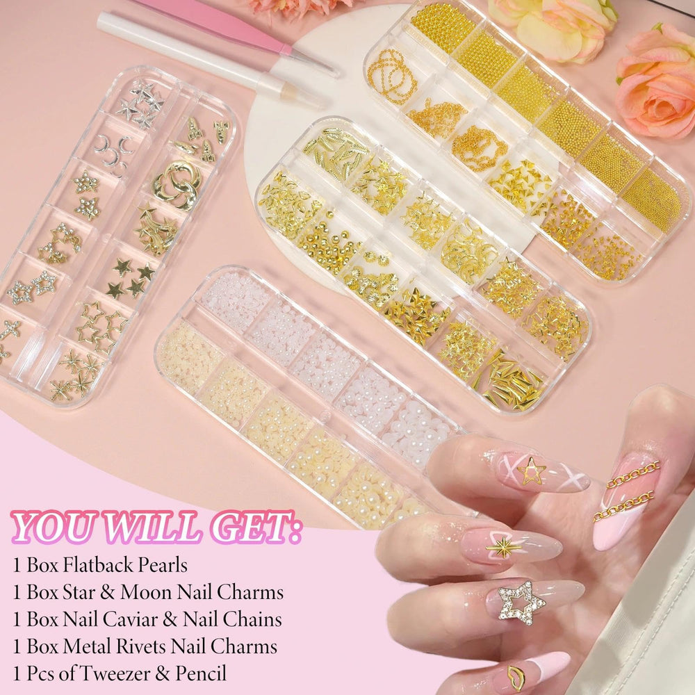 Bezztito starburst star moon alloy studs for dimensional nail accents