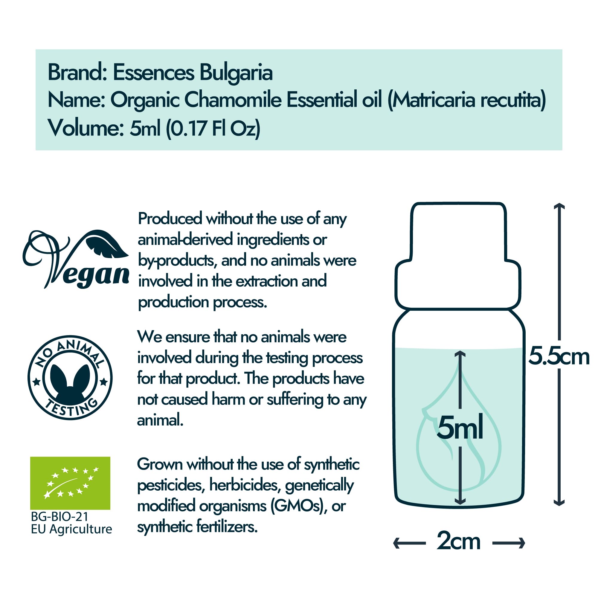 BG-BIO-21 organic certification label on chamomile oil
