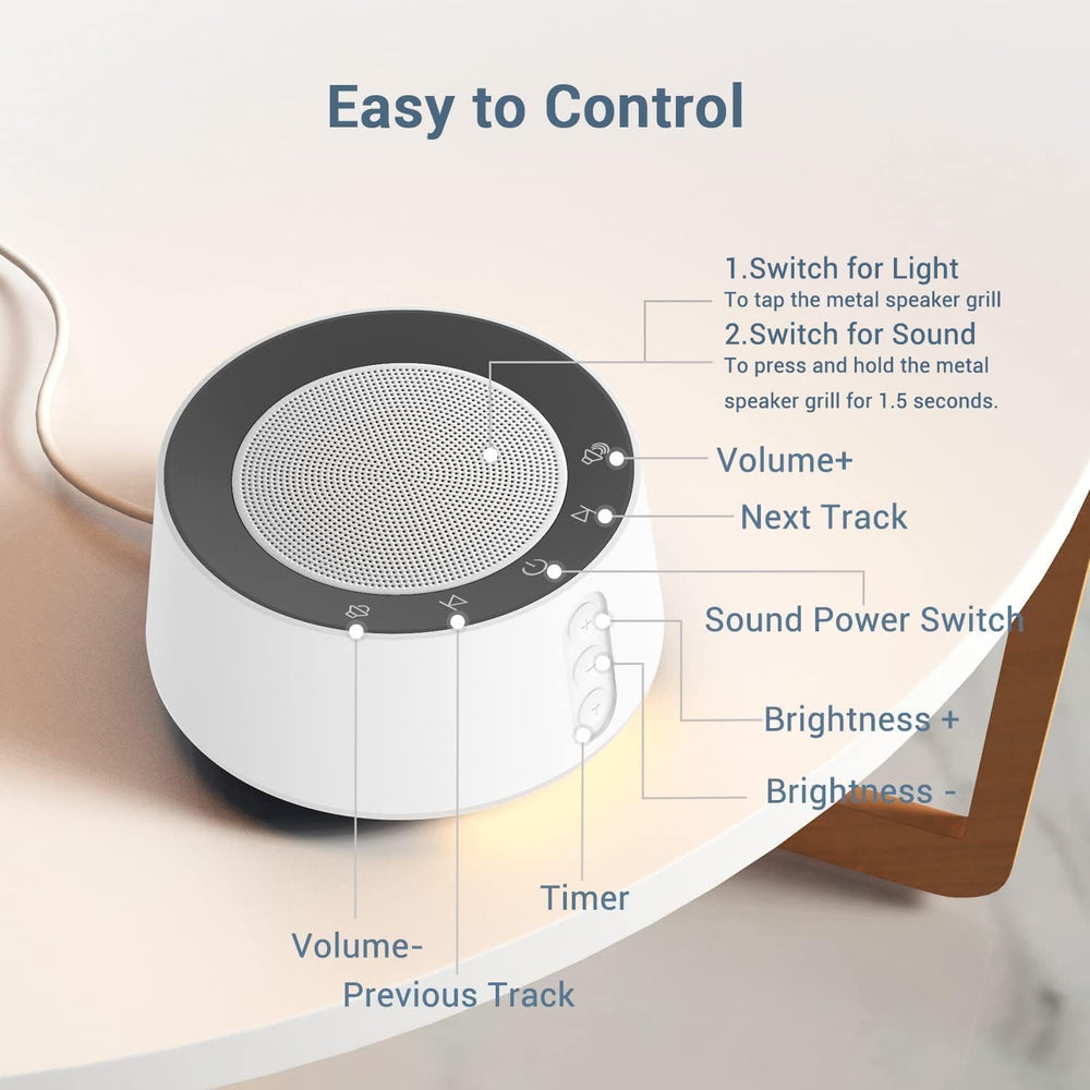BGOVERSS White Noise Machine top buttons enable quick light and sound control