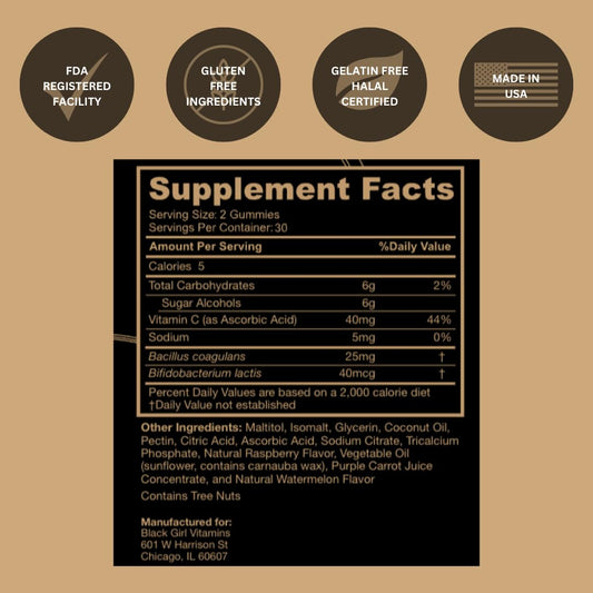Close-up view of Black Girl Vitamins Probiotic Gummies Raspberry-Watermelon