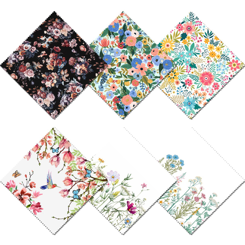 Set of six floral-pattern microfiber glasses cleaning cloths