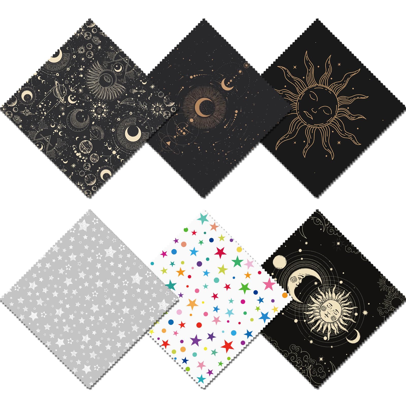 BHAHB 6-pack microfiber glasses cleaning cloths in Sun Moon Star patterns