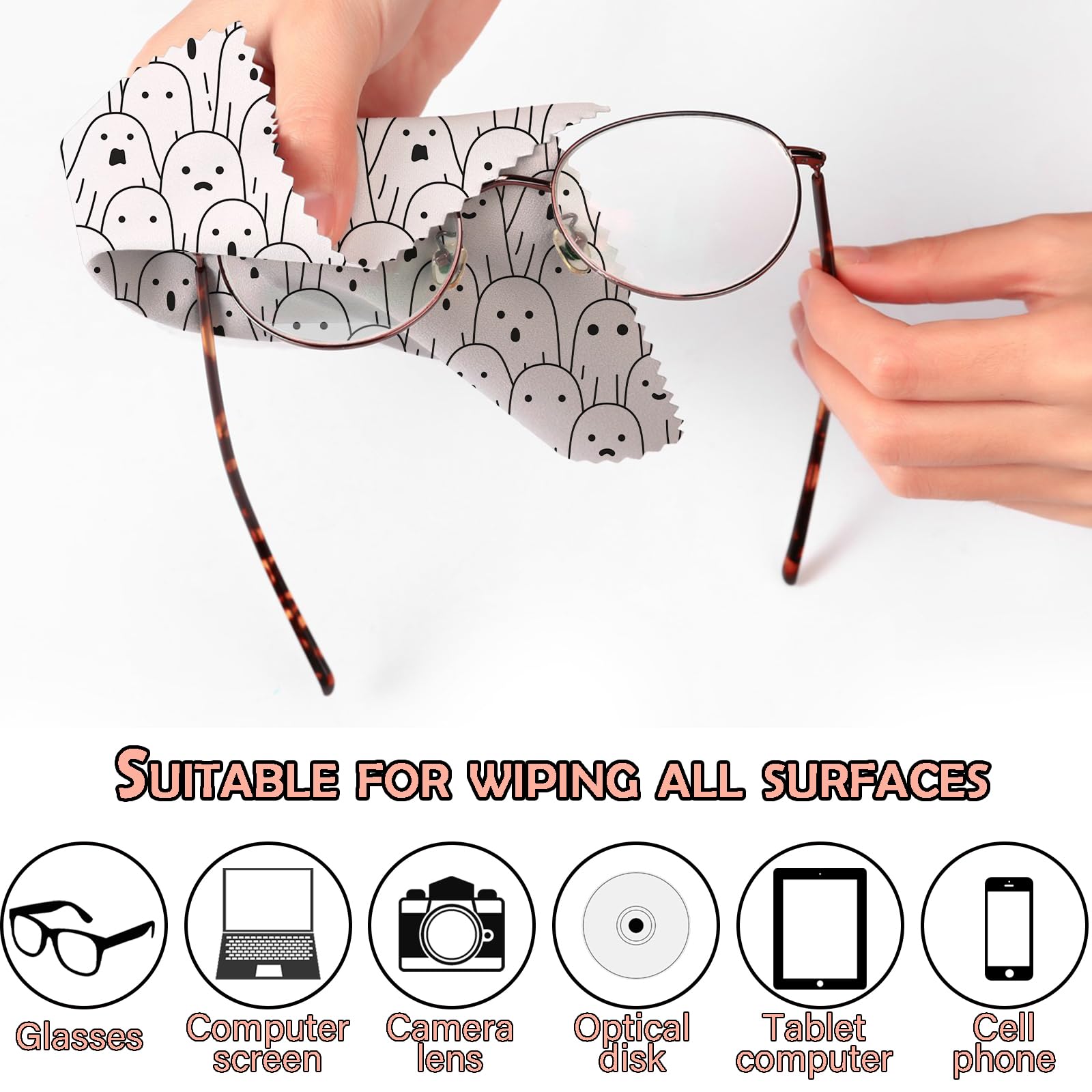 Glasses and lens cleaning cloth measuring 6.3 by 6.3 inches