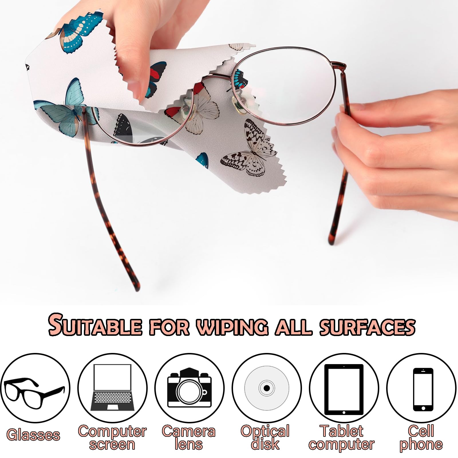 Flat lay of a 6.3x6.3 inch microfiber glasses cloth