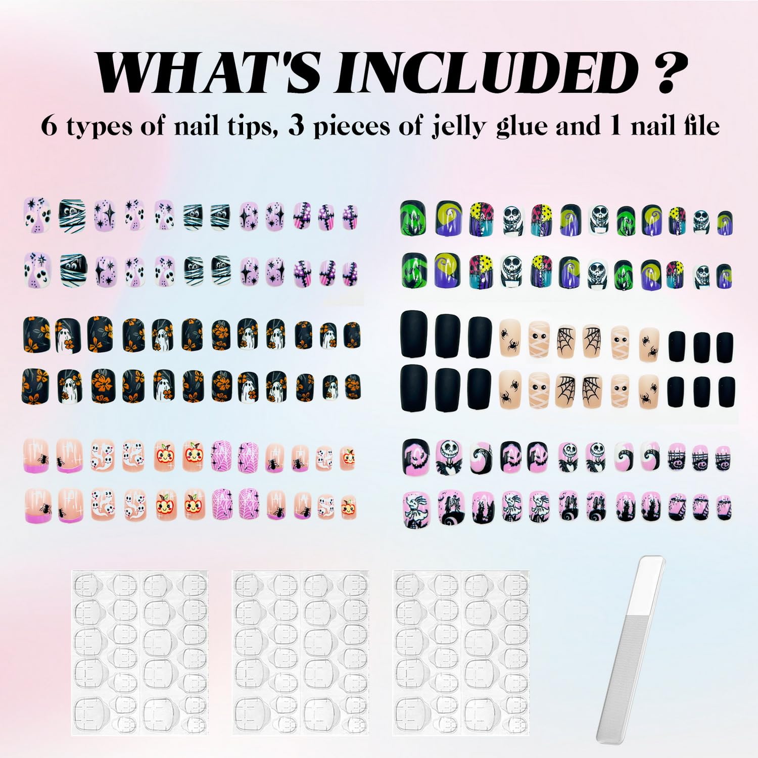 BHOOKA bat-theme nails ideal for spooky party looks and quick application.