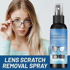 Close-up of scratched eyeglasses lens before treatment