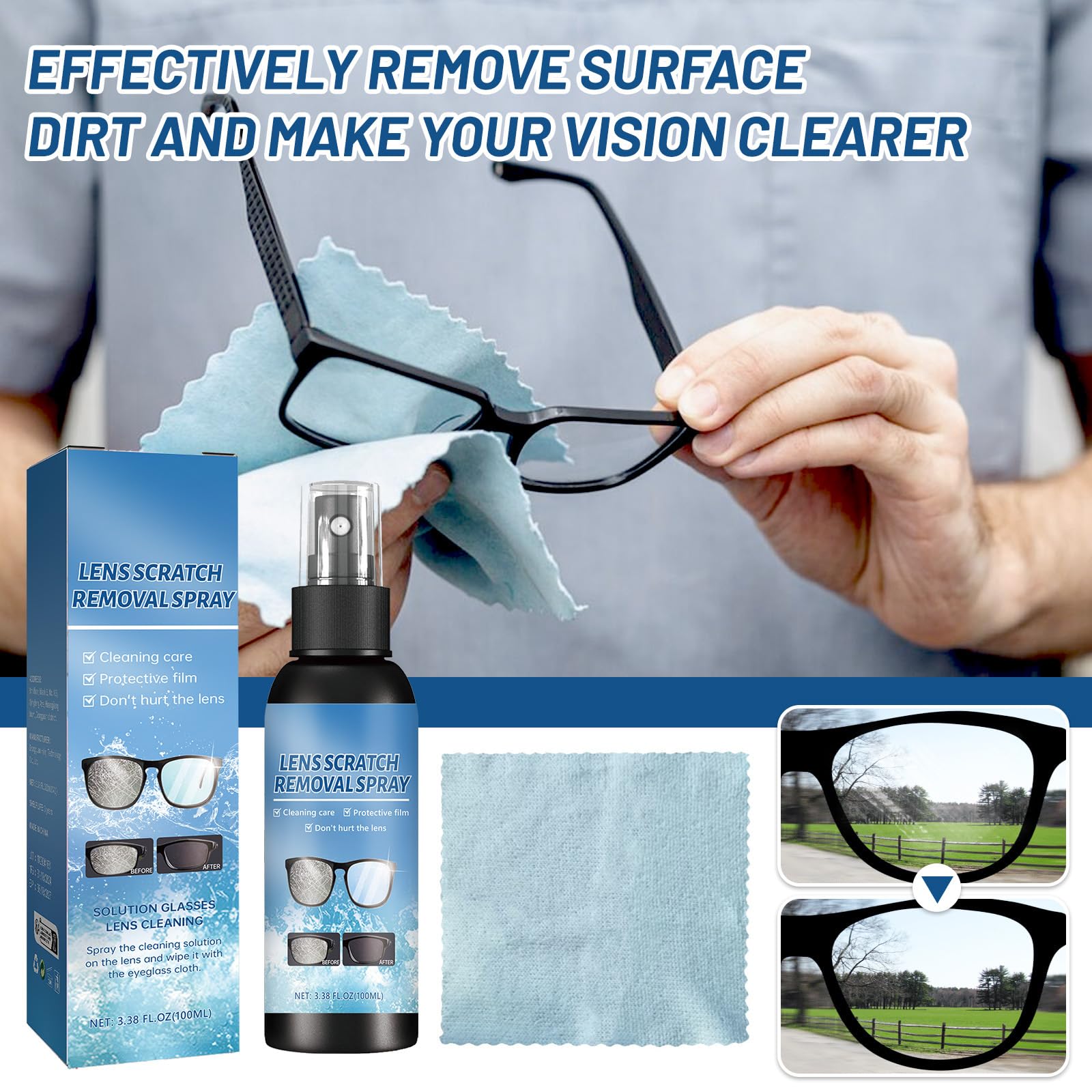 Polished, streak-free eyeglass lens after treatment