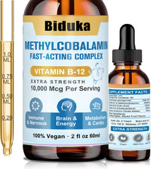 Biduka B12 Sublingual Drops bottle with 10,000 mcg B12 and D3 on the label