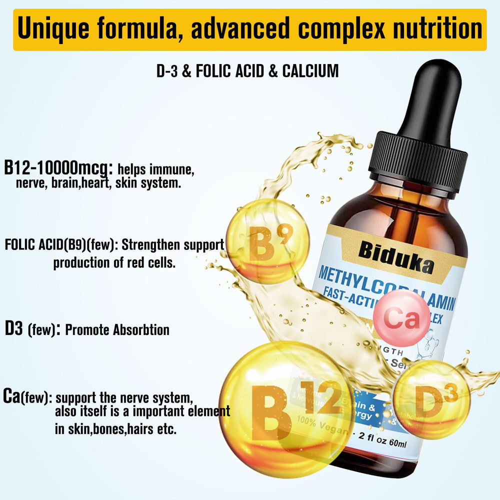 Dropper dispensing B12 liquid from Biduka bottle
