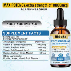 Front view of Biduka B12 Sublingual Drops bottle showing B12 10,000 mcg