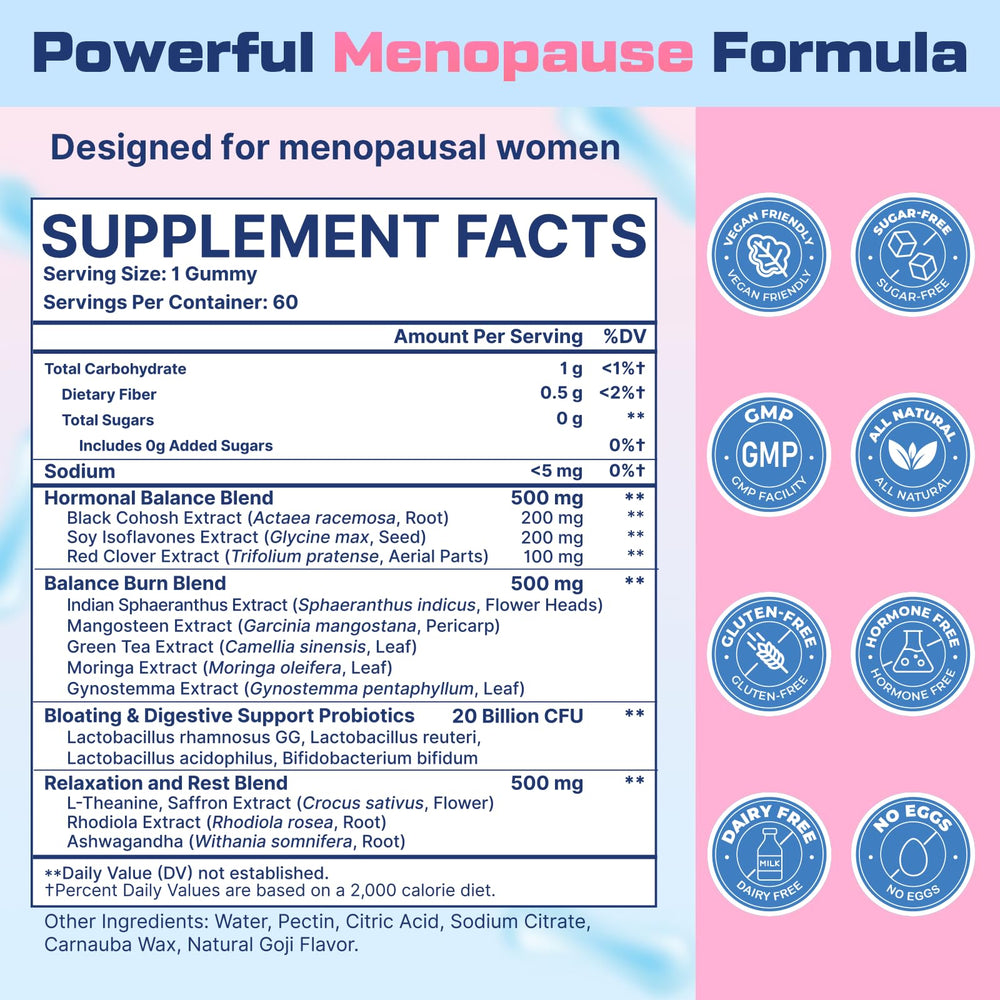 Biegeos menopause gummies closeup highlighting sugar-free chew and easy daily use.
