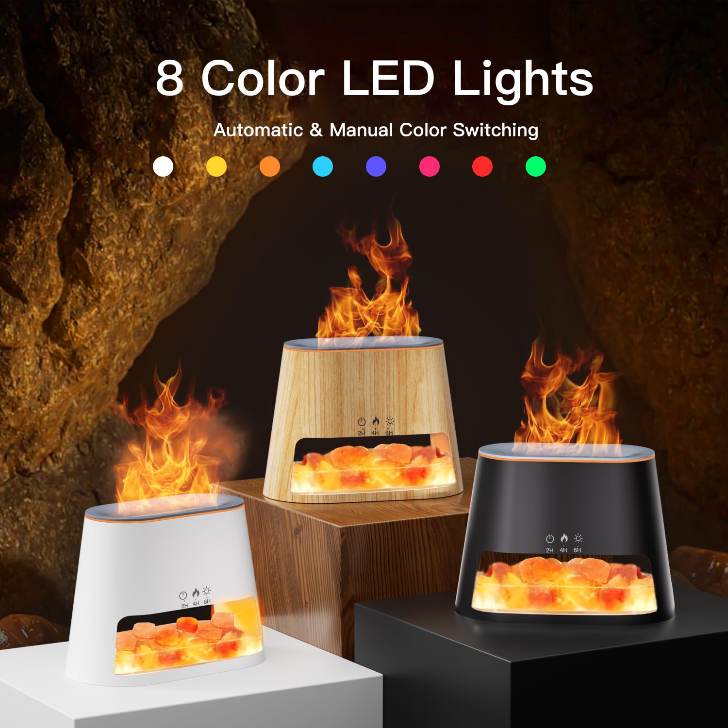 Bedroom relaxing scene with salt lamp diffuser
