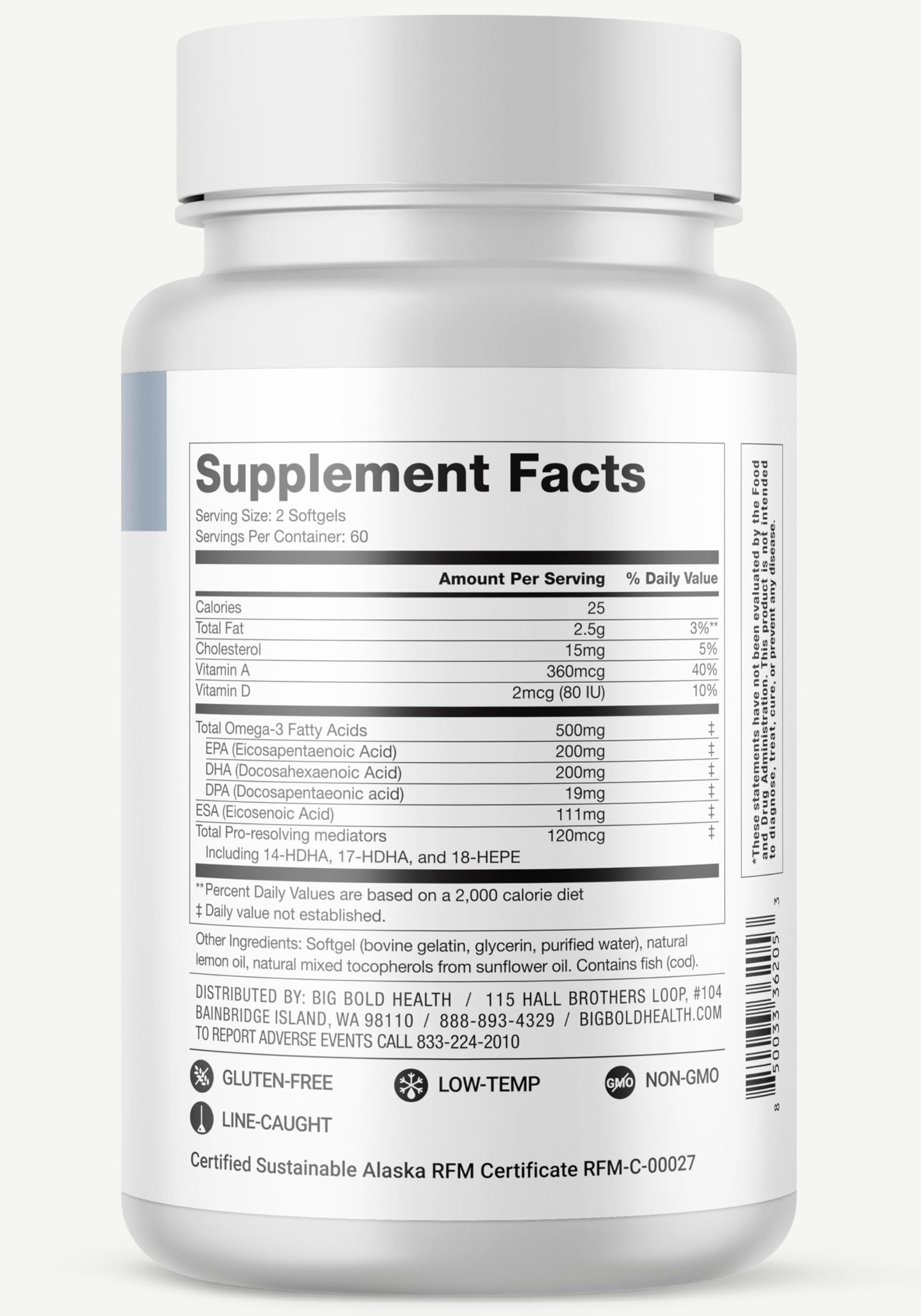 Bottle being poured to show convenient daily omega-3 intake.