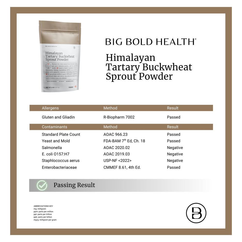 Big Bold Health Himalayan Tartary Buckwheat Sprout Powder blended into smoothie for nutrition on the go.