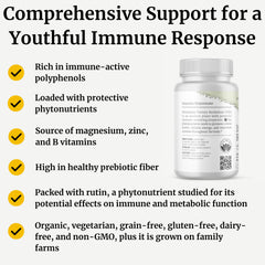 HTB Immune Rejuvenate label shows gluten-free and non-GMO quality for transparent ingredients.