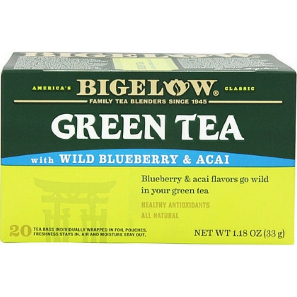 Front view of Bigelow Green Tea with Blueberry 20 Ct package