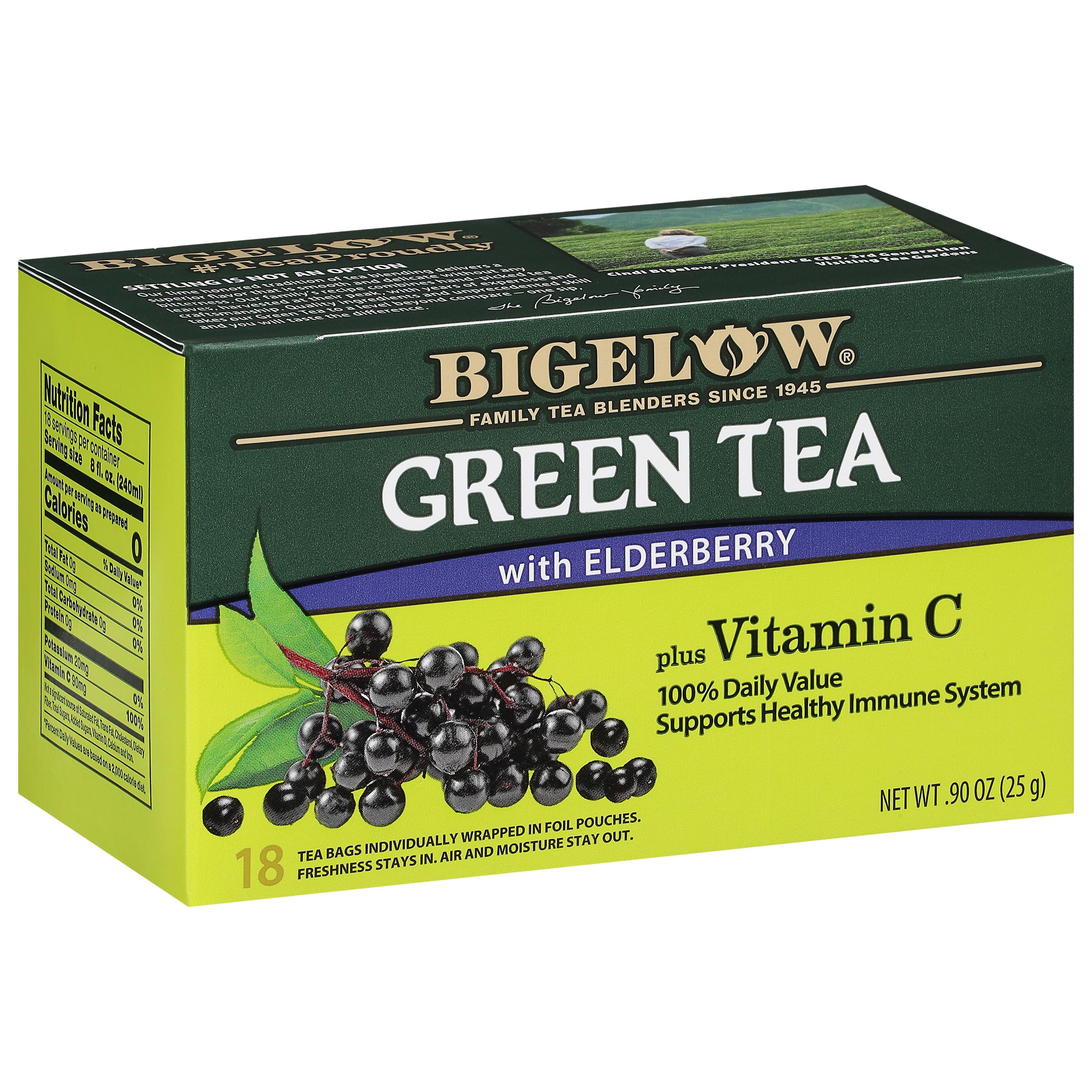 Bigelow Green Tea with Elderberry and Vitamin C – 18 tea bags, pack of 1