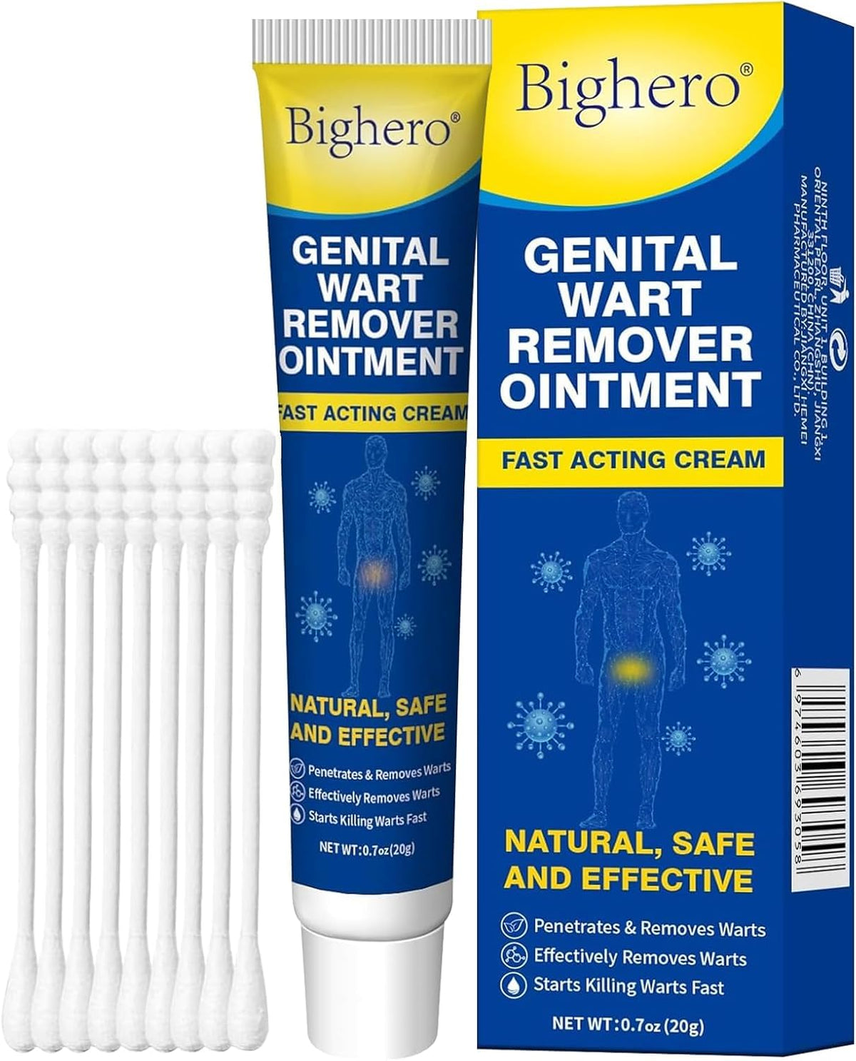 Bighero Wart Fast Acting Cream tube front label showing high-strength wart care