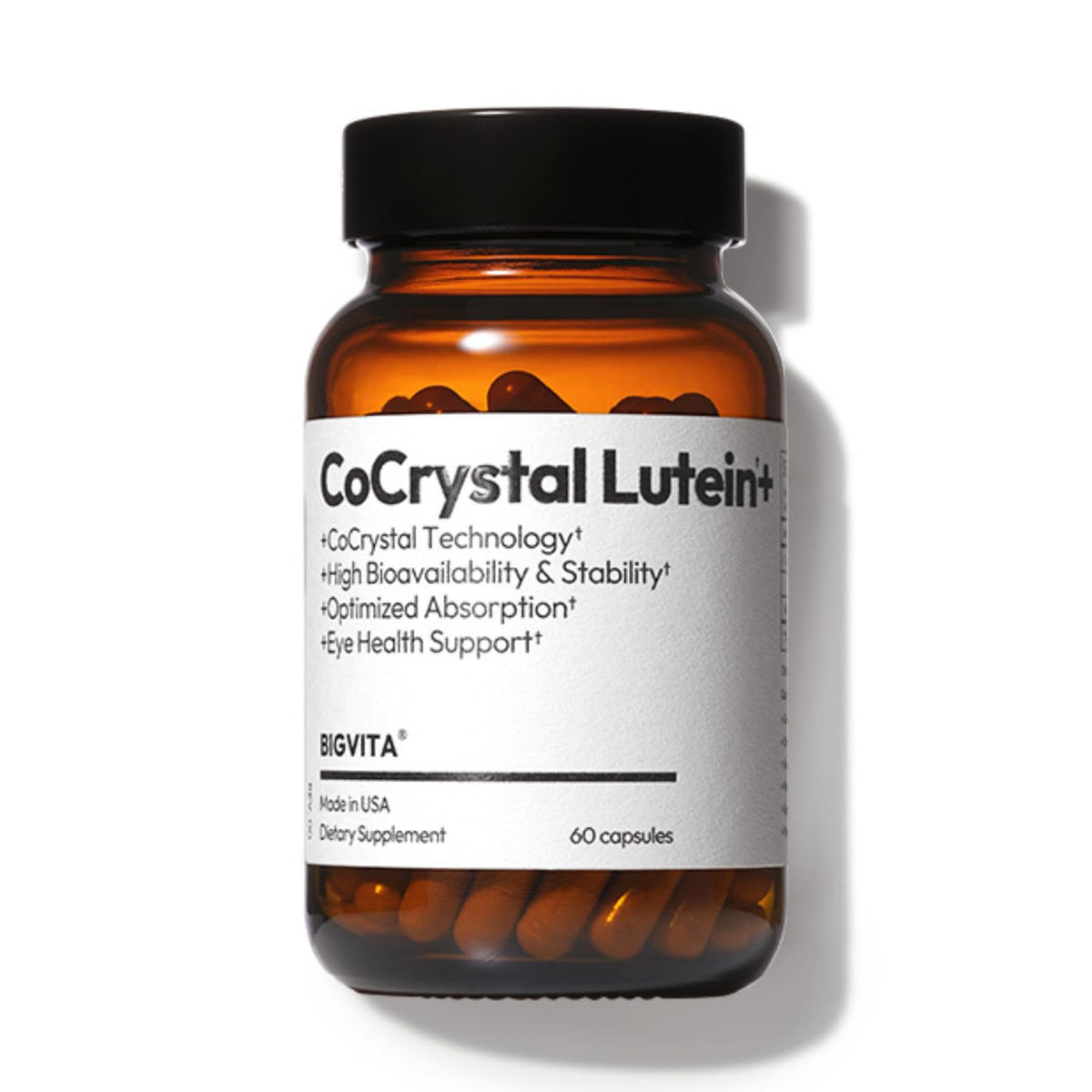 BIGVITA CoCrystal Lutein+ hero image with bottle and capsules