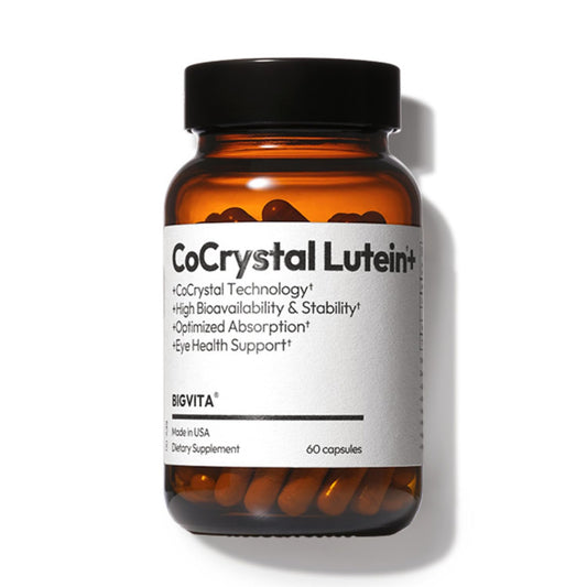 BIGVITA CoCrystal Lutein+ hero image with bottle and capsules