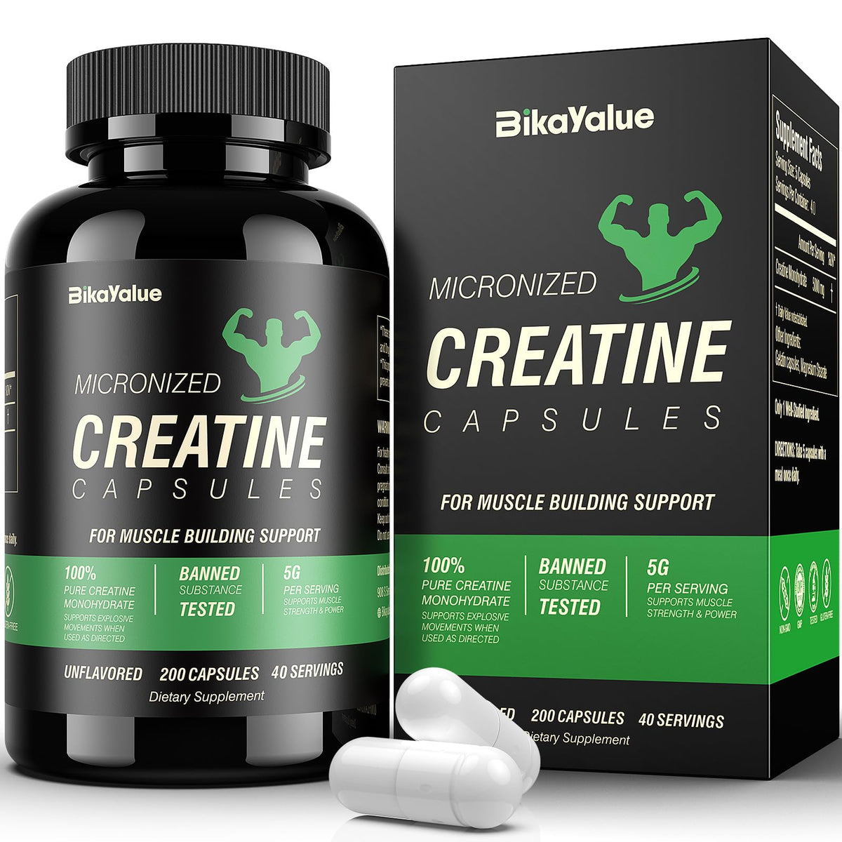 BIKAYALUE Creatine Monohydrate bottle with 40 servings