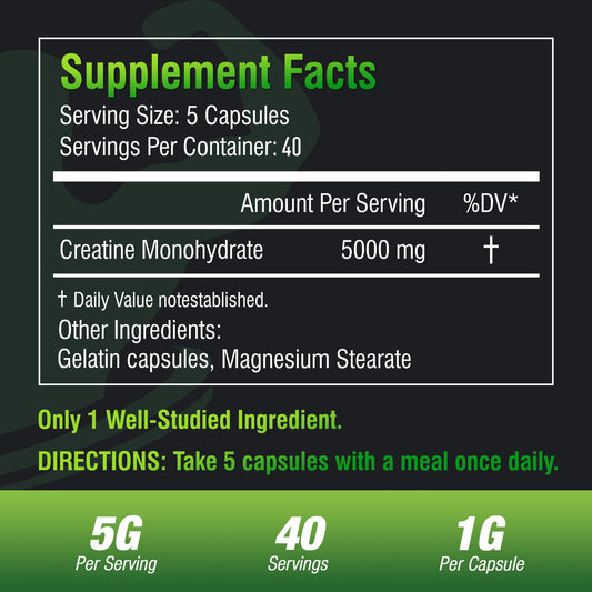 Close-up of 5000mg creatine monohydrate capsules
