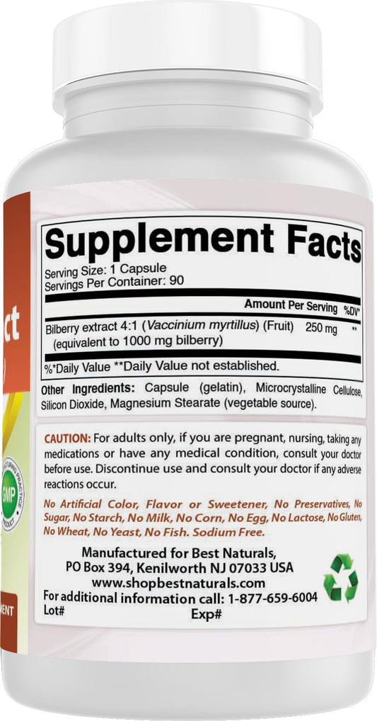 Bilberry extract capsules close-up