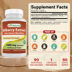 Bilberry extract label close-up