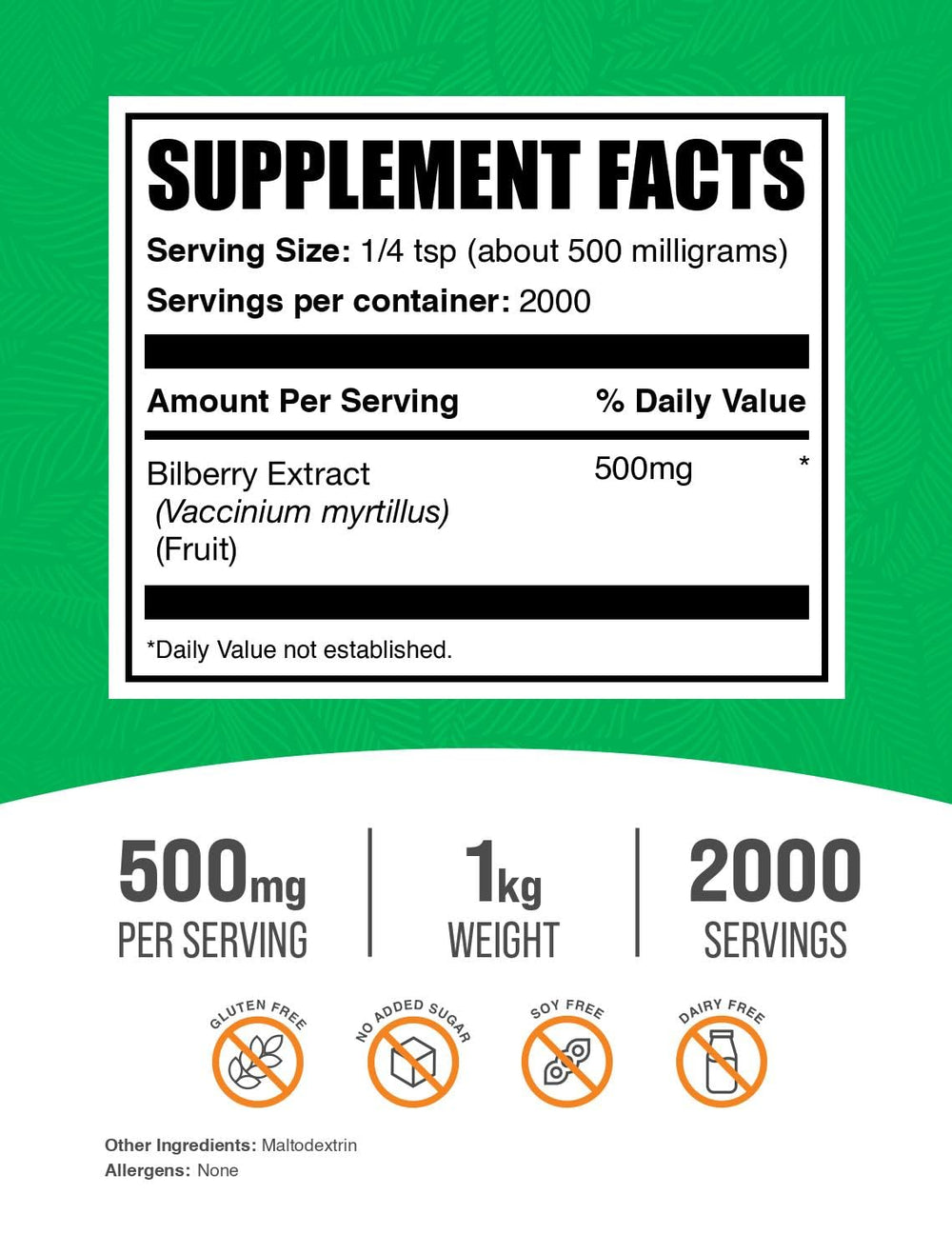 Serving size 500mg bilberry extract powder