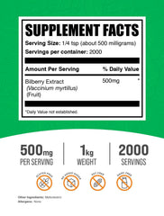 Serving size 500mg bilberry extract powder