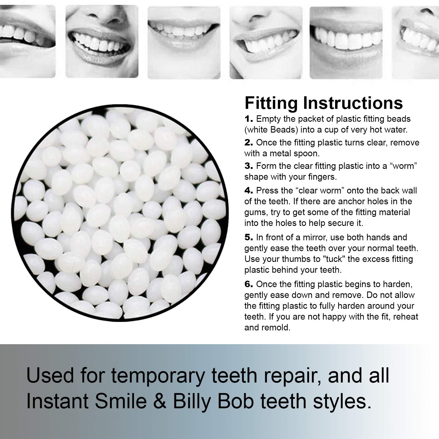 Close-up of adhesive beads for Billy Bob teeth