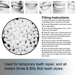 Package of two replacement thermal adhesive beads for fake teeth