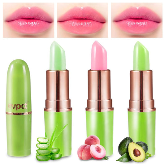 BINGBRUSH Aloe vera color-changing lipstick tube demonstrates hydrated lips with adaptive color.