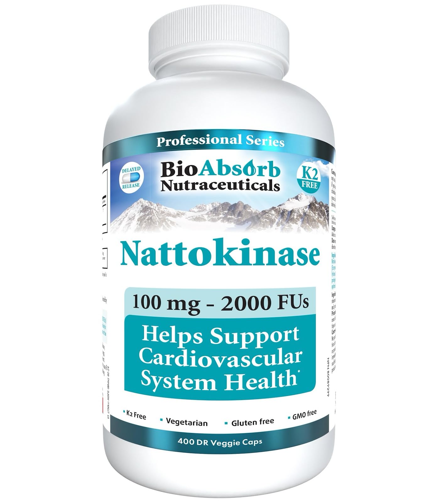 Bottle of Bio Absorb Nattokinase with 100 mg capsules (2000 FUs)