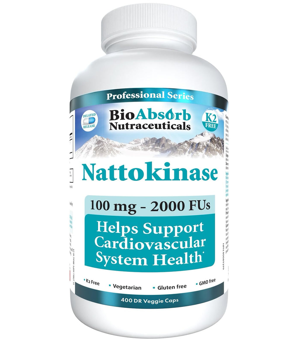 Bottle of Bio Absorb Nattokinase with 100 mg capsules (2000 FUs)
