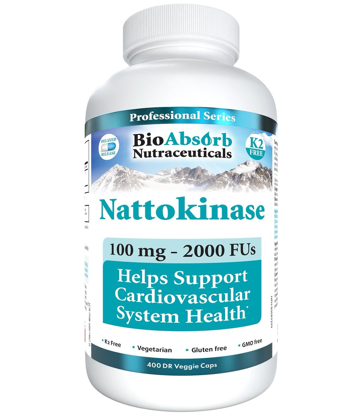 Bottle of Bio Absorb Nattokinase with 100 mg capsules (2000 FUs)