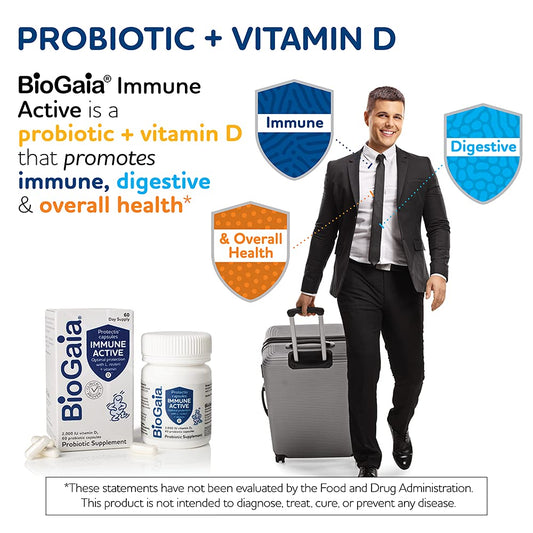 Front of BioGaia Immune Active packaging showing label