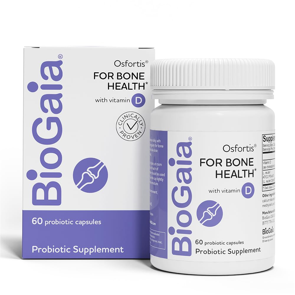 BioGaia Osfortis bottle highlighting bone health benefits for women