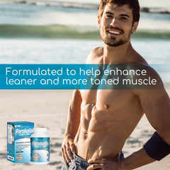 Forskolin Lean & Tone capsules next to a measuring tape
