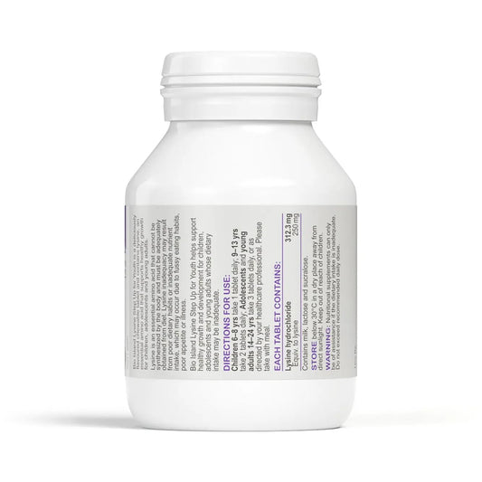 Teen taking a lysine chewable tablet, blackcurrant flavour