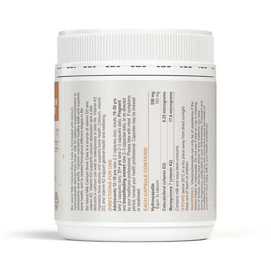 Close-up of Bio Island Milk Calcium Bone Care capsules