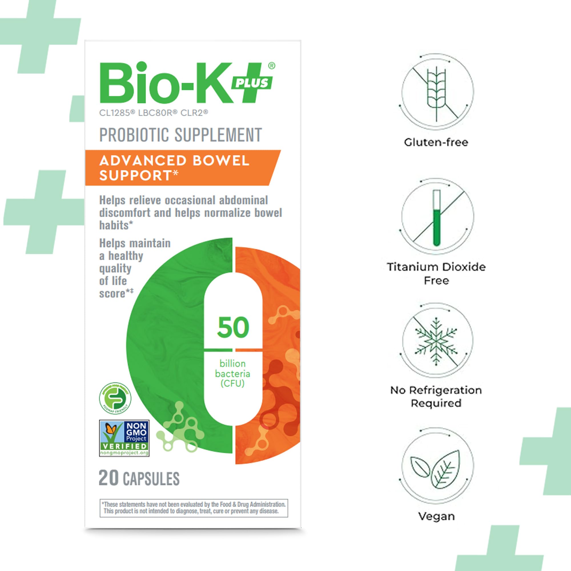 Label highlights probiotic strains L. acidophilus CL1285, L. casei LBC80R, L. rhamnosus CLR2