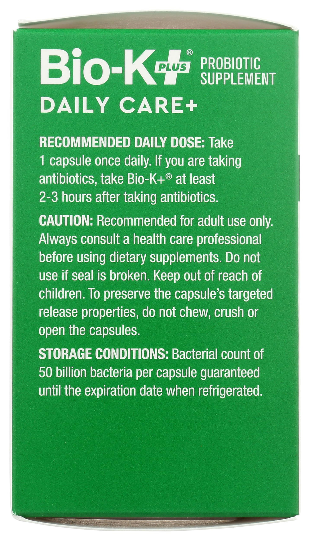 Product shot of Bio-K Plus Dailycare 50 Billion Probiotics 30-count