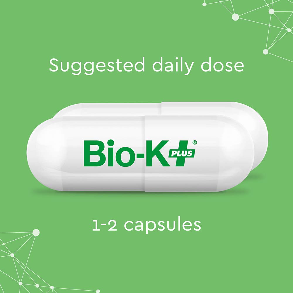 Bio-K Plus 50BIL label resting beside a breakfast setup.